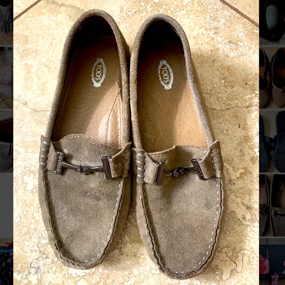 Tod's Shoes - Tods suede moc style driving shoe in moss green.